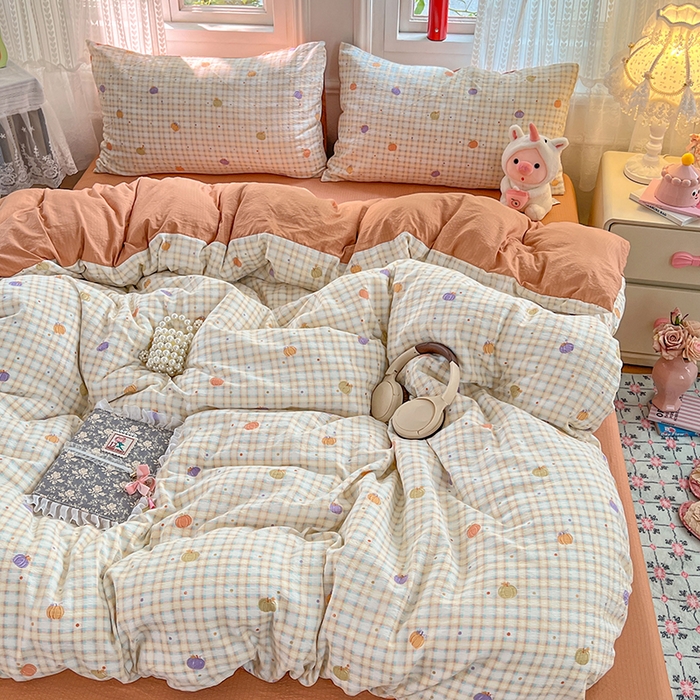 91家纺网 家纺一手货源 找家纺 优尚佳生活馆 2025新款高克重云感双层纱印花四件套 彩韵甜橙