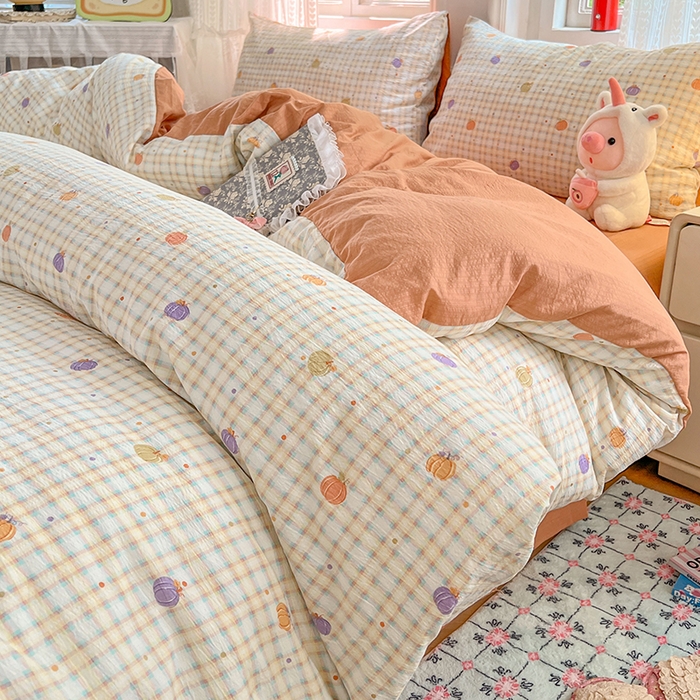 91家纺网 家纺一手货源 找家纺 优尚佳生活馆 2025新款高克重云感双层纱印花四件套 彩韵甜橙