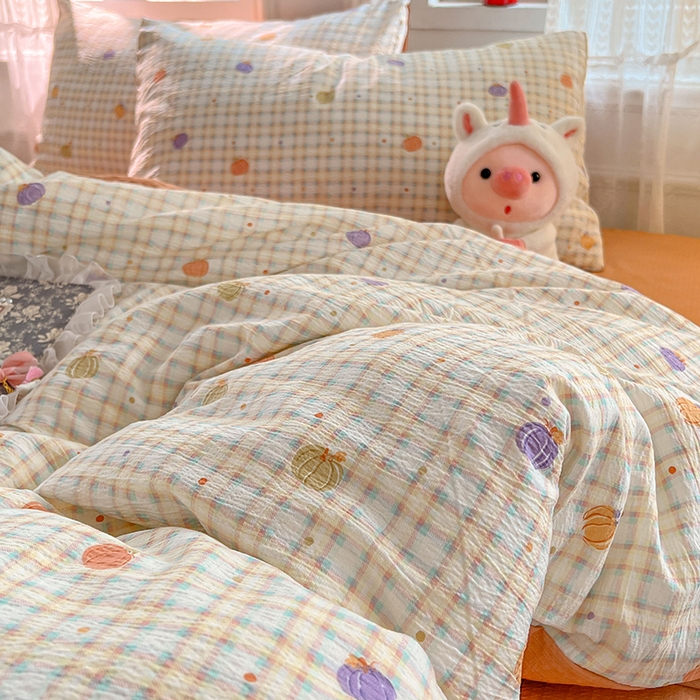 91家纺网 家纺一手货源 找家纺 优尚佳生活馆 2025新款高克重云感双层纱印花四件套 彩韵甜橙