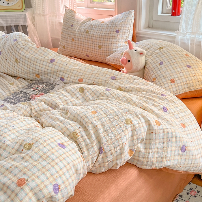 91家纺网 家纺一手货源 找家纺 优尚佳生活馆 2025新款高克重云感双层纱印花四件套 彩韵甜橙