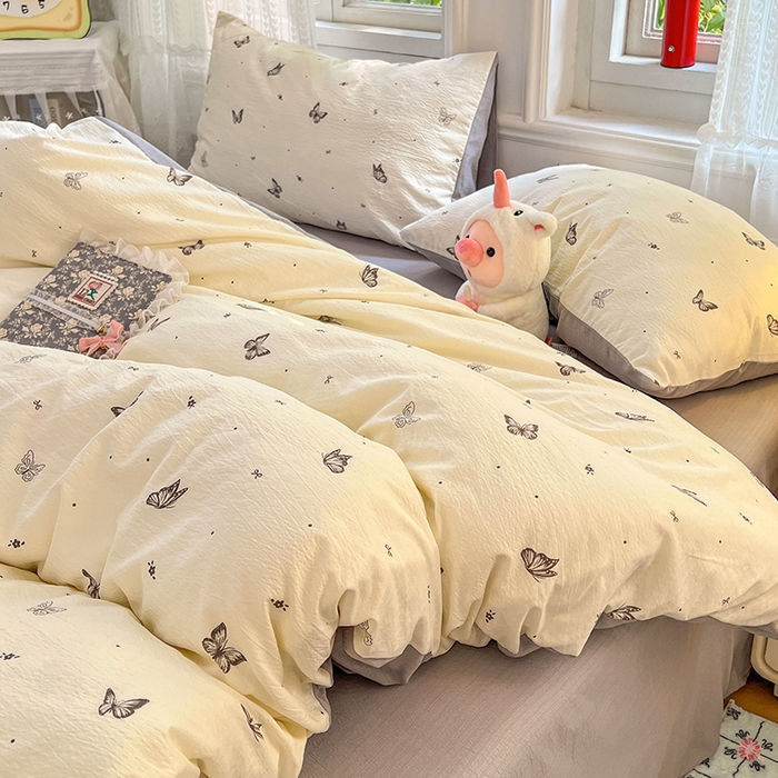 91家纺网 家纺一手货源 找家纺 优尚佳生活馆 2025新款高克重云感双层纱印花四件套 蝶语素织