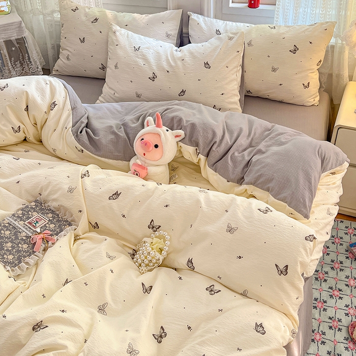 91家纺网 家纺一手货源 找家纺 优尚佳生活馆 2025新款高克重云感双层纱印花四件套 蝶语素织