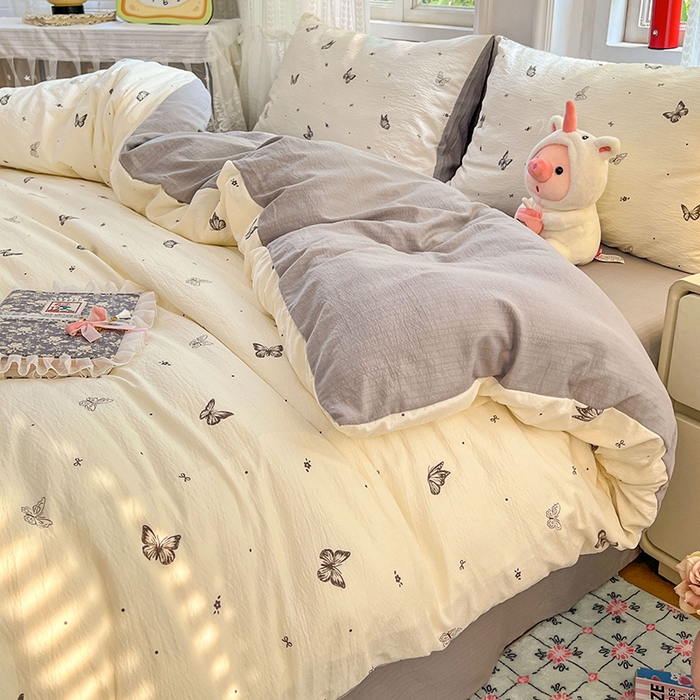 91家纺网 家纺一手货源 找家纺 优尚佳生活馆 2025新款高克重云感双层纱印花四件套 蝶语素织