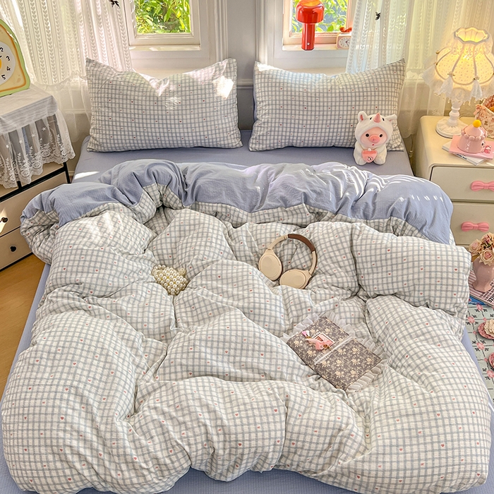 91家纺网 家纺一手货源 找家纺 优尚佳生活馆 2025新款高克重云感双层纱印花四件套 格韵雅眠