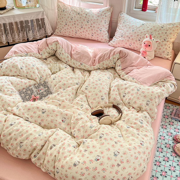 91家纺网 家纺一手货源 找家纺 优尚佳生活馆 2025新款高克重云感双层纱印花四件套 花笺喵韵