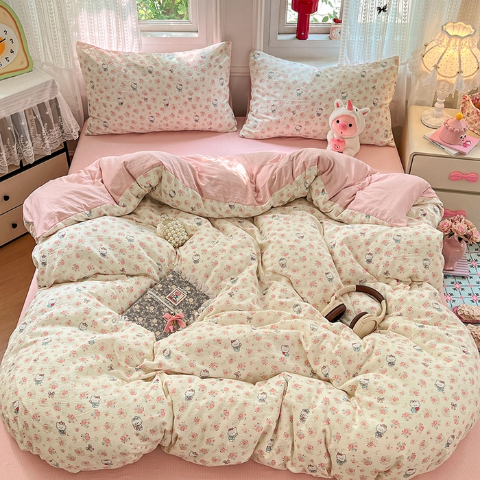 91家纺网 家纺一手货源 找家纺 优尚佳生活馆 2025新款高克重云感双层纱印花四件套 花笺喵韵