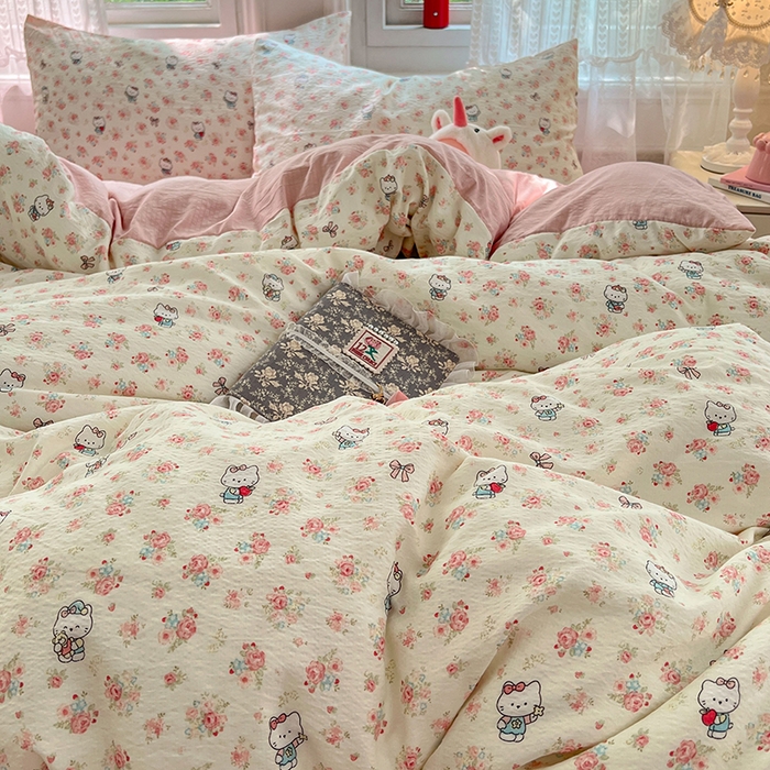 91家纺网 家纺一手货源 找家纺 优尚佳生活馆 2025新款高克重云感双层纱印花四件套 花笺喵韵