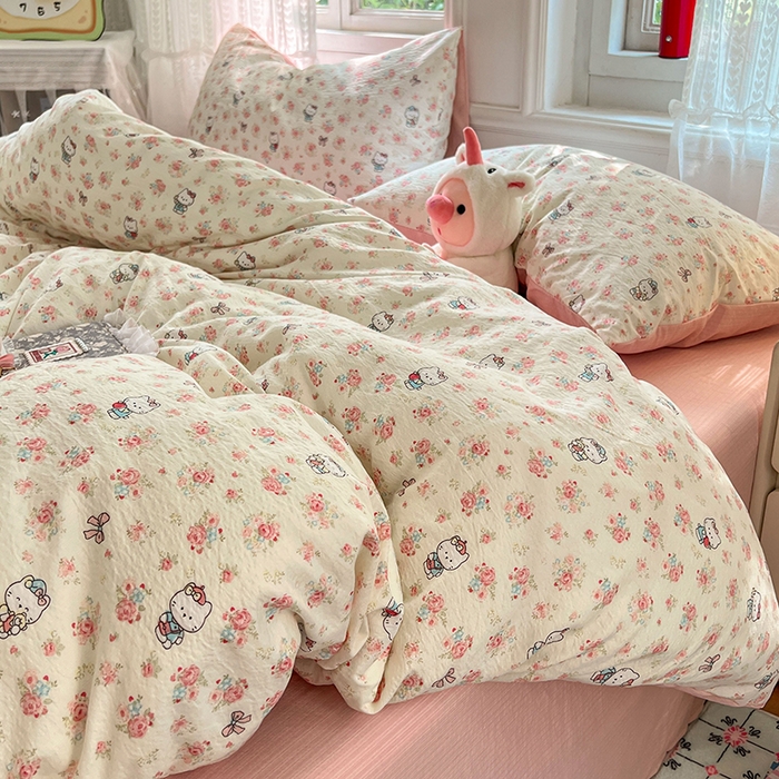 91家纺网 家纺一手货源 找家纺 优尚佳生活馆 2025新款高克重云感双层纱印花四件套 花笺喵韵