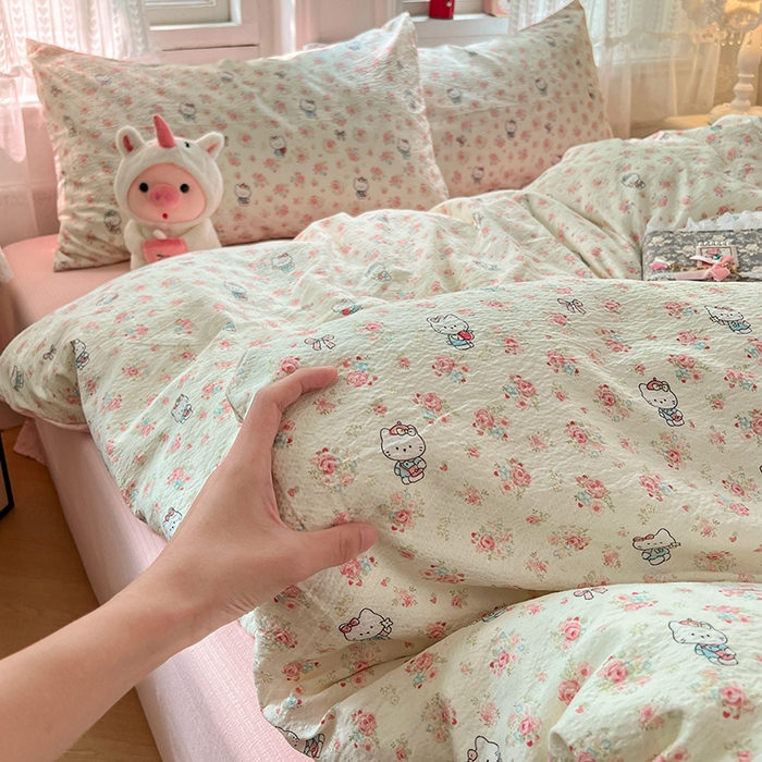 91家纺网 家纺一手货源 找家纺 优尚佳生活馆 2025新款高克重云感双层纱印花四件套 花笺喵韵