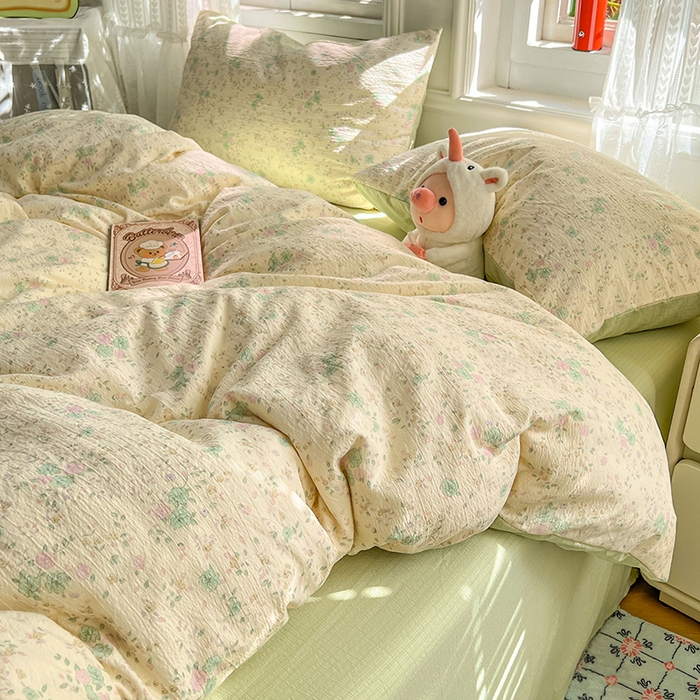 91家纺网 家纺一手货源 找家纺 优尚佳生活馆 2025新款高克重云感双层纱印花四件套 花絮柔枝