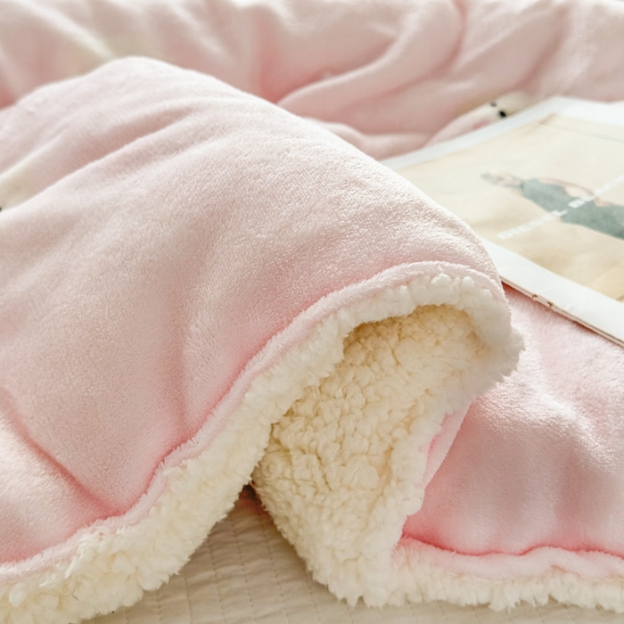 91家纺网 家纺一手货源 找家纺 爱彼家纺 2025新款奶油风羊羔绒+牛奶绒可爱卡通被子被芯秋被冬被被子被芯-直播热门款 粉红甜点小狗