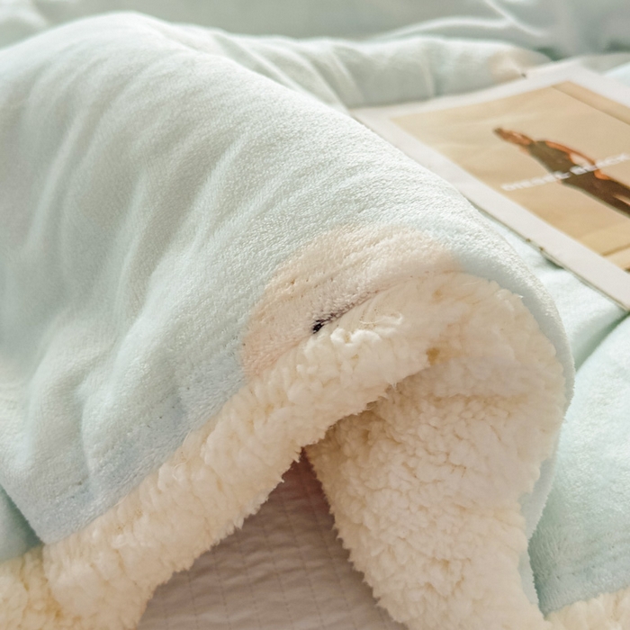 91家纺网 家纺一手货源 找家纺 爱彼家纺 2025新款奶油风羊羔绒+牛奶绒可爱卡通被子被芯秋被冬被被子被芯-直播热门款 浅蓝甜点小狗