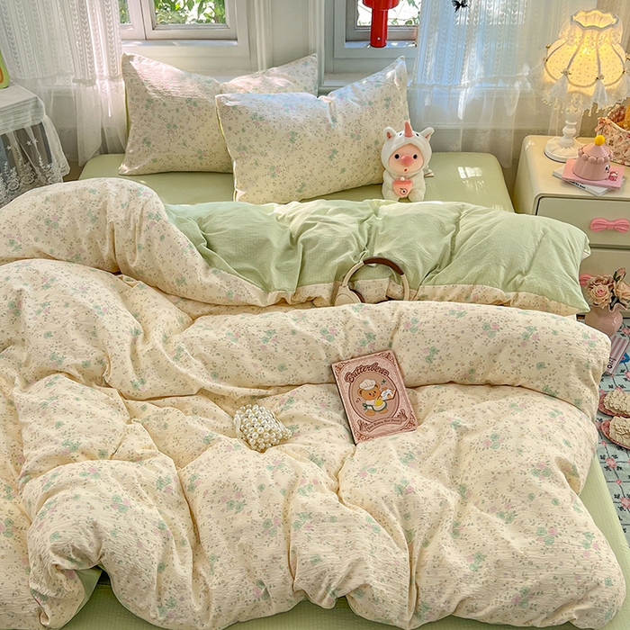 91家纺网 家纺一手货源 找家纺 优尚佳生活馆 2025新款高克重云感双层纱印花四件套 花絮柔枝