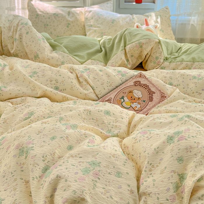 91家纺网 家纺一手货源 找家纺 优尚佳生活馆 2025新款高克重云感双层纱印花四件套 花絮柔枝