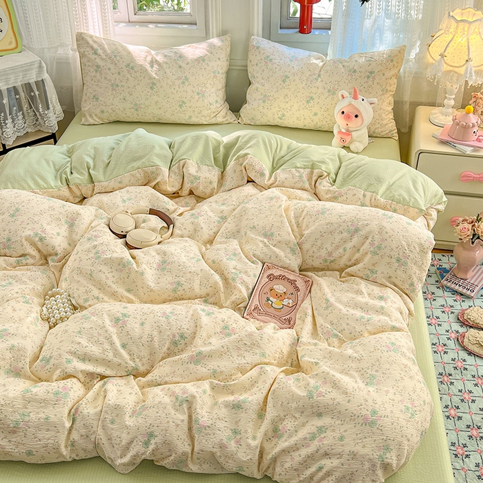 91家纺网 家纺一手货源 找家纺 优尚佳生活馆 2025新款高克重云感双层纱印花四件套 花絮柔枝