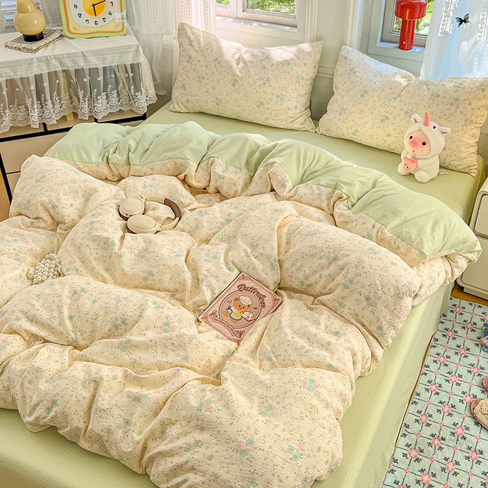 91家纺网 家纺一手货源 找家纺 优尚佳生活馆 2025新款高克重云感双层纱印花四件套 花絮柔枝