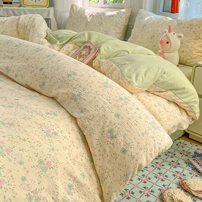 91家纺网 家纺一手货源 找家纺 优尚佳生活馆 2025新款高克重云感双层纱印花四件套 花絮柔枝