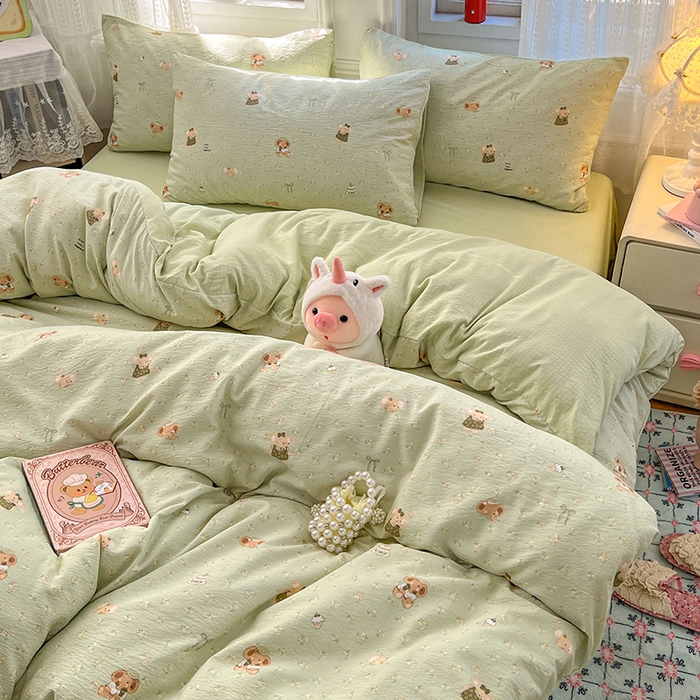 91家纺网 家纺一手货源 找家纺 优尚佳生活馆 2025新款高克重云感双层纱印花四件套 快乐小象