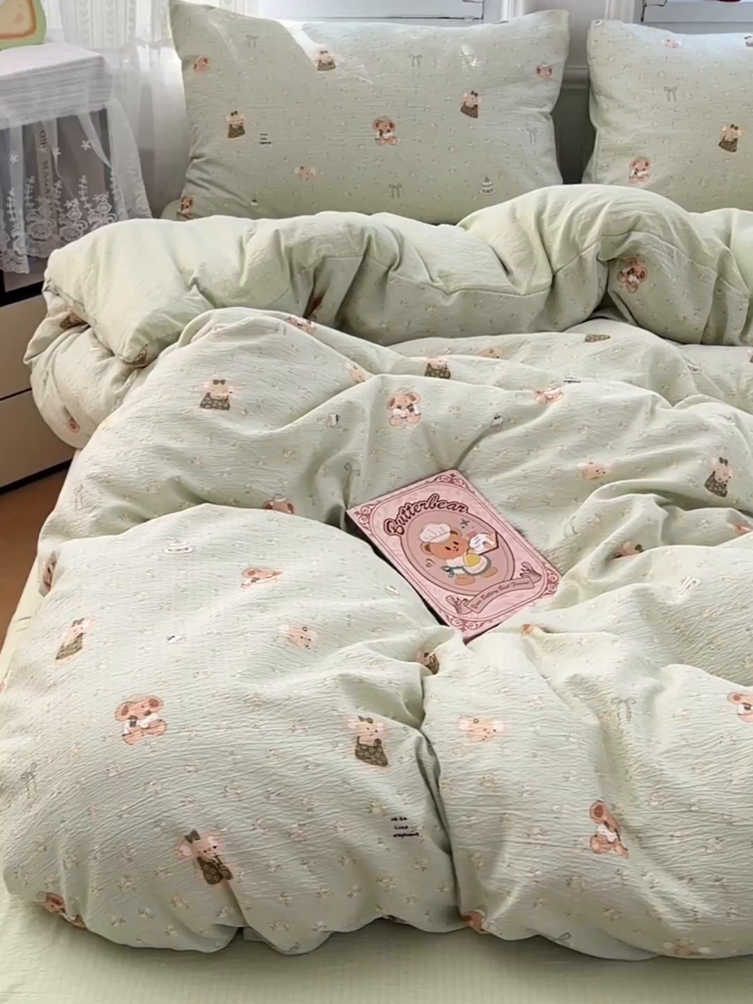 91家纺网 家纺一手货源 找家纺 优尚佳生活馆 2025新款高克重云感双层纱印花四件套 快乐小象