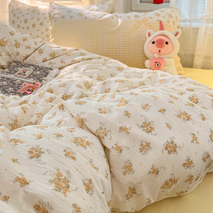 91家纺网 家纺一手货源 找家纺 优尚佳生活馆 2025新款高克重云感双层纱印花四件套 暖格花町