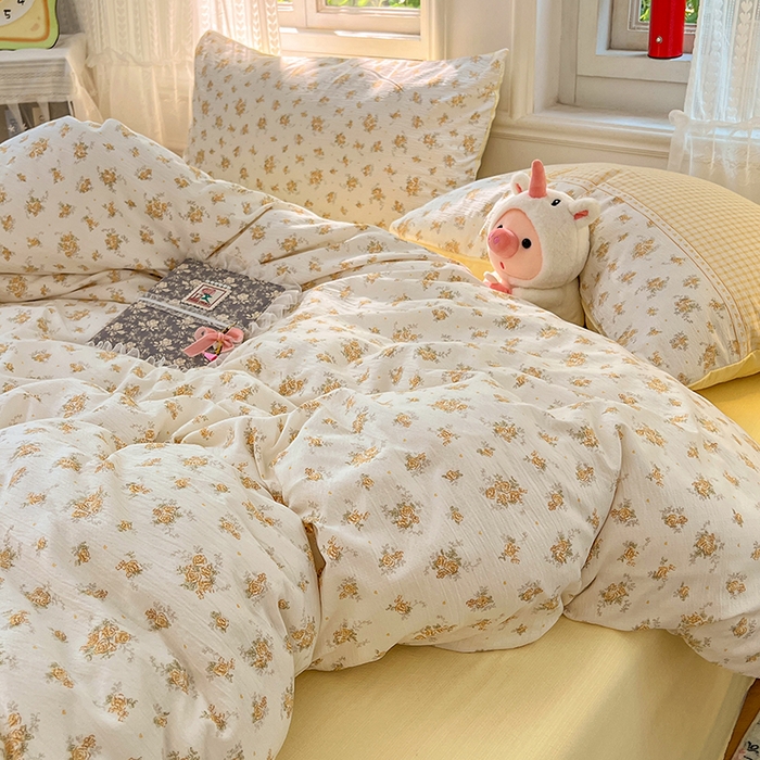 91家纺网 家纺一手货源 找家纺 优尚佳生活馆 2025新款高克重云感双层纱印花四件套 暖格花町