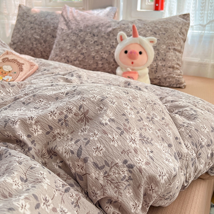 91家纺网 家纺一手货源 找家纺 优尚佳生活馆 2025新款高克重云感双层纱印花四件套 素织枝影