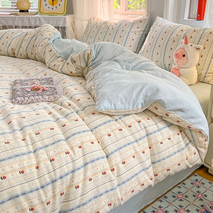 91家纺网 家纺一手货源 找家纺 优尚佳生活馆 2025新款高克重云感双层纱印花四件套 条语梦栖