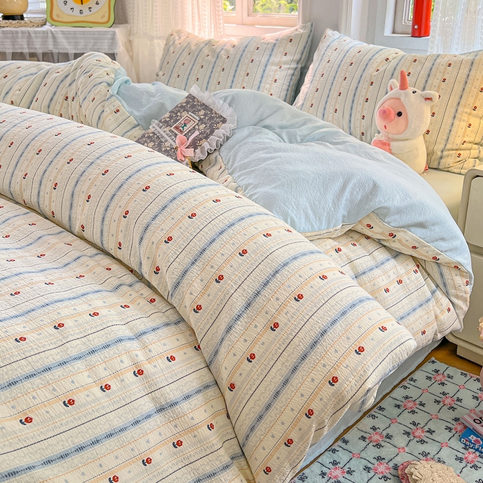 91家纺网 家纺一手货源 找家纺 优尚佳生活馆 2025新款高克重云感双层纱印花四件套 条语梦栖