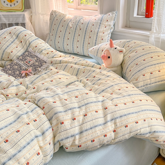 91家纺网 家纺一手货源 找家纺 优尚佳生活馆 2025新款高克重云感双层纱印花四件套 条语梦栖