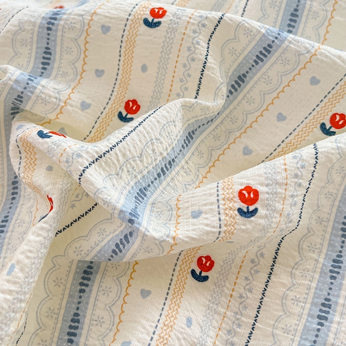 91家纺网 家纺一手货源 找家纺 优尚佳生活馆 2025新款高克重云感双层纱印花四件套 条语梦栖