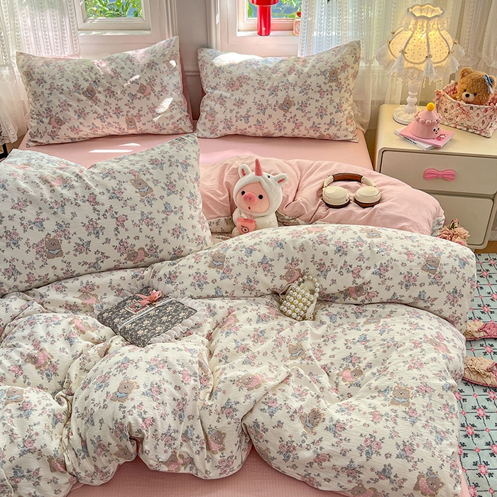 优尚佳生活馆 2025新款高克重云感双层纱印花四件套 熊花私语