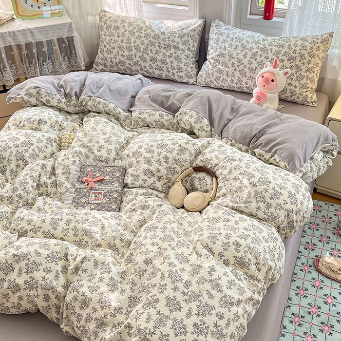 91家纺网 家纺一手货源 找家纺 优尚佳生活馆 2025新款高克重云感双层纱印花四件套 絮语花栖