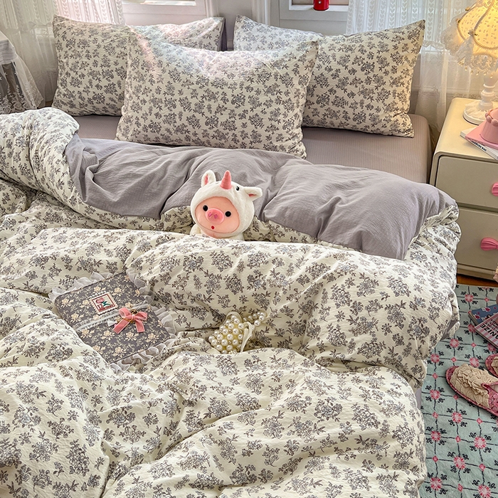 91家纺网 家纺一手货源 找家纺 优尚佳生活馆 2025新款高克重云感双层纱印花四件套 絮语花栖