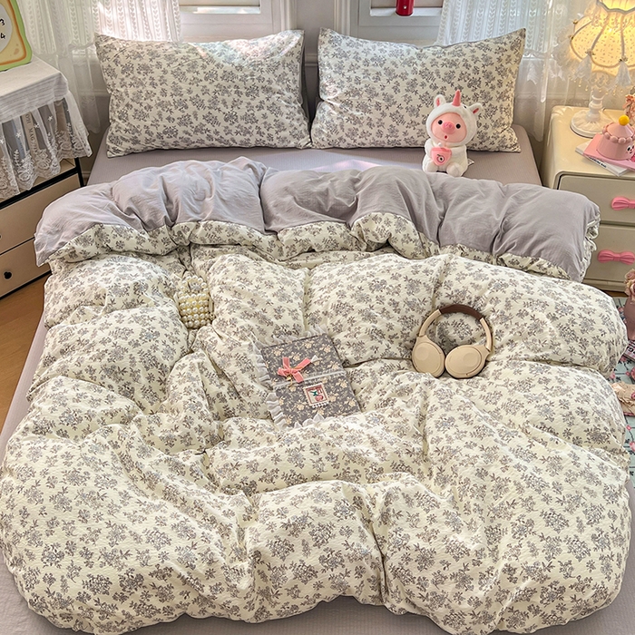 91家纺网 家纺一手货源 找家纺 优尚佳生活馆 2025新款高克重云感双层纱印花四件套 絮语花栖