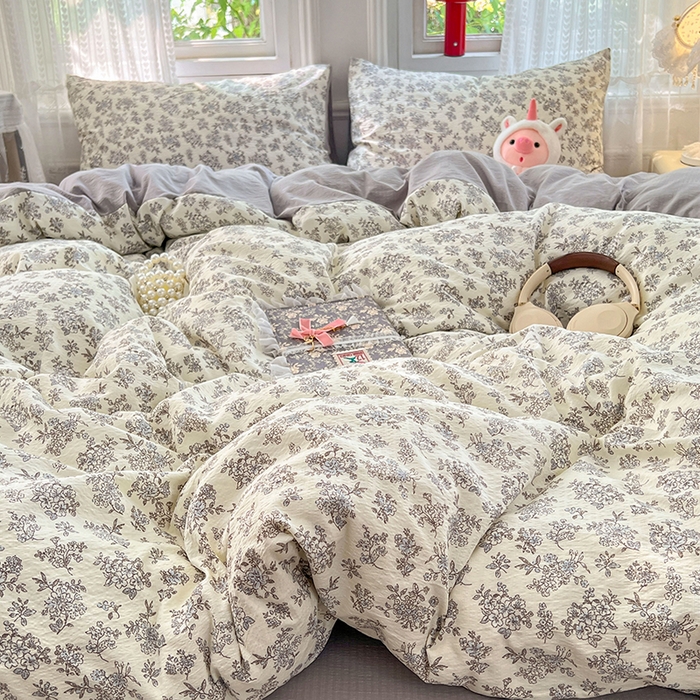 91家纺网 家纺一手货源 找家纺 优尚佳生活馆 2025新款高克重云感双层纱印花四件套 絮语花栖