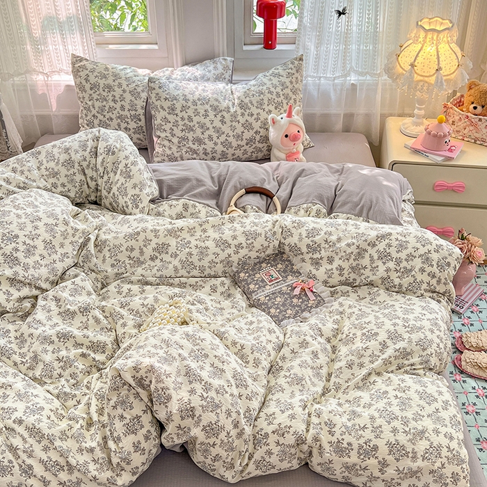 91家纺网 家纺一手货源 找家纺 优尚佳生活馆 2025新款高克重云感双层纱印花四件套 絮语花栖