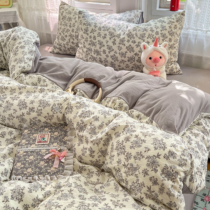 91家纺网 家纺一手货源 找家纺 优尚佳生活馆 2025新款高克重云感双层纱印花四件套 絮语花栖