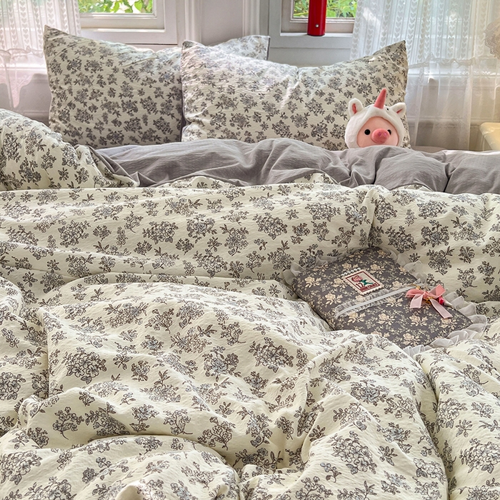 91家纺网 家纺一手货源 找家纺 优尚佳生活馆 2025新款高克重云感双层纱印花四件套 絮语花栖