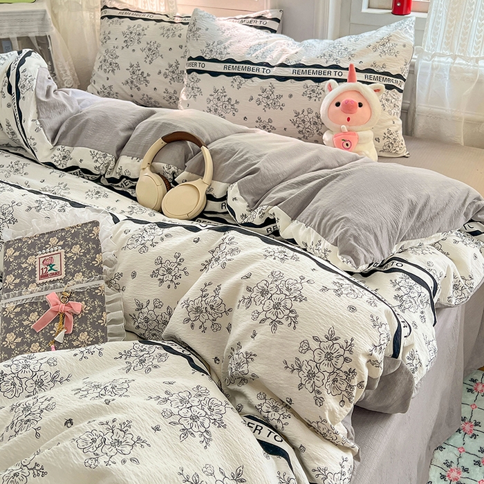 91家纺网 家纺一手货源 找家纺 优尚佳生活馆 2025新款高克重云感双层纱印花四件套 雅纹枝语