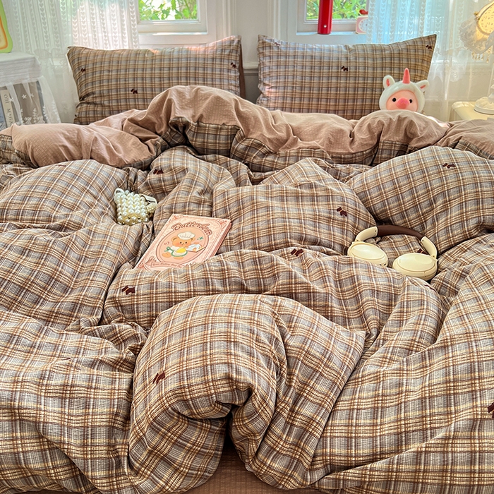 91家纺网 家纺一手货源 找家纺 优尚佳生活馆 2025新款高克重云感双层纱印花四件套 织棕纹韵