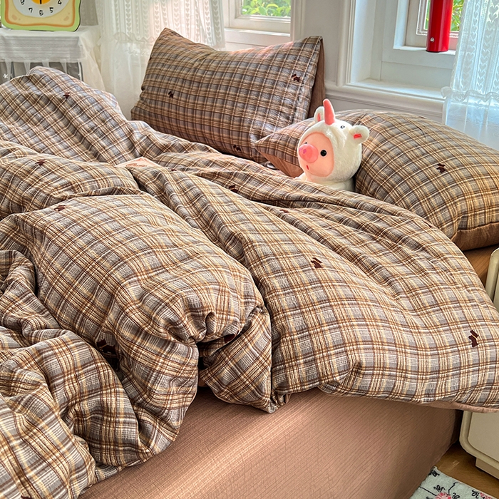 91家纺网 家纺一手货源 找家纺 优尚佳生活馆 2025新款高克重云感双层纱印花四件套 织棕纹韵