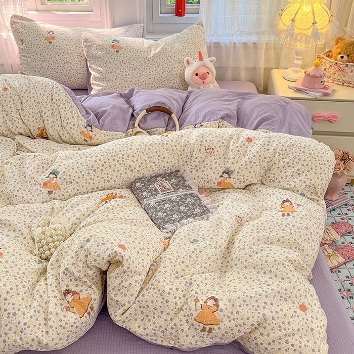 91家纺网 家纺一手货源 找家纺 优尚佳生活馆 2025新款高克重云感双层纱印花四件套 紫絮童织