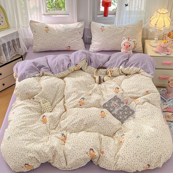 91家纺网 家纺一手货源 找家纺 优尚佳生活馆 2025新款高克重云感双层纱印花四件套 紫絮童织