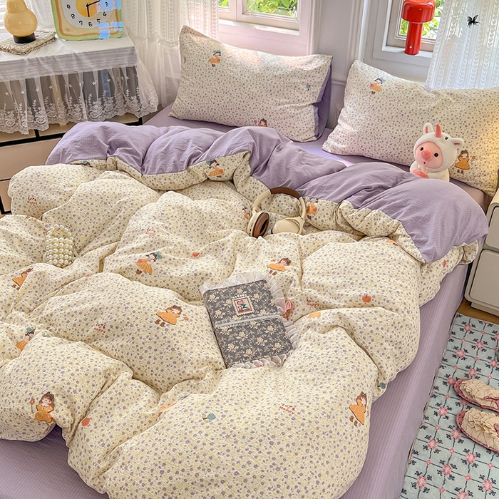 91家纺网 家纺一手货源 找家纺 优尚佳生活馆 2025新款高克重云感双层纱印花四件套 紫絮童织