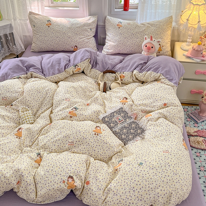 91家纺网 家纺一手货源 找家纺 优尚佳生活馆 2025新款高克重云感双层纱印花四件套 紫絮童织