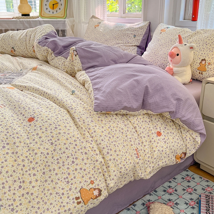 91家纺网 家纺一手货源 找家纺 优尚佳生活馆 2025新款高克重云感双层纱印花四件套 紫絮童织