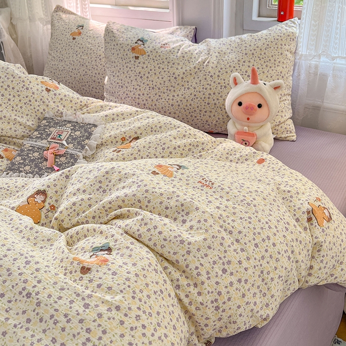 91家纺网 家纺一手货源 找家纺 优尚佳生活馆 2025新款高克重云感双层纱印花四件套 紫絮童织