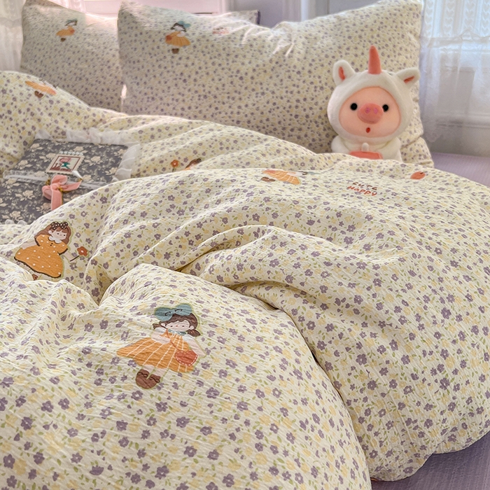 91家纺网 家纺一手货源 找家纺 优尚佳生活馆 2025新款高克重云感双层纱印花四件套 紫絮童织