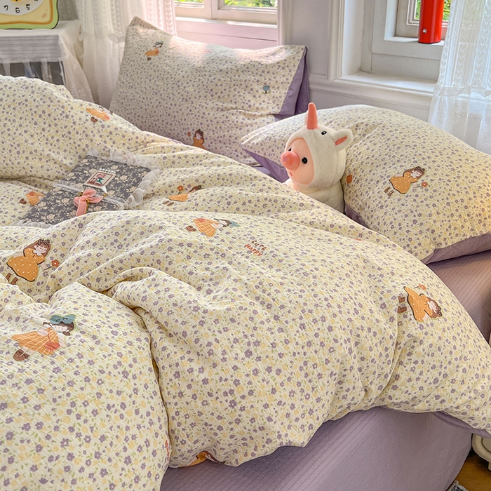 91家纺网 家纺一手货源 找家纺 优尚佳生活馆 2025新款高克重云感双层纱印花四件套 紫絮童织