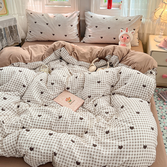 91家纺网 家纺一手货源 找家纺 优尚佳生活馆 2025新款高克重云感双层纱印花四件套 棕心棋语